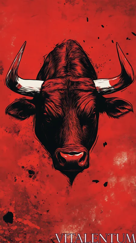 Bold crimson bull portrait bursting with raw energy.
