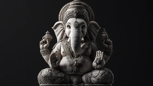 Intricately detailed Ganesha sculpture rendered in chiaroscuro lighting