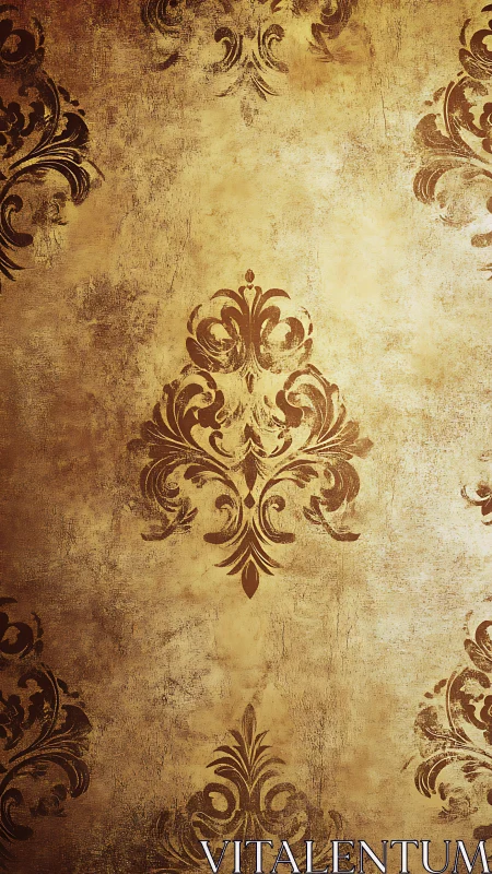 Damask floral ornament pattern on distressed gold background