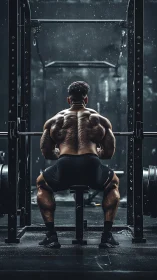 Ironclad back titan resting beneath the stormlit squat rack.