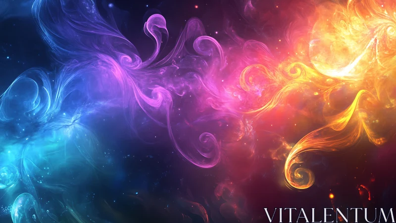 Multicolor abstract nebula with swirling gaseous light forms.