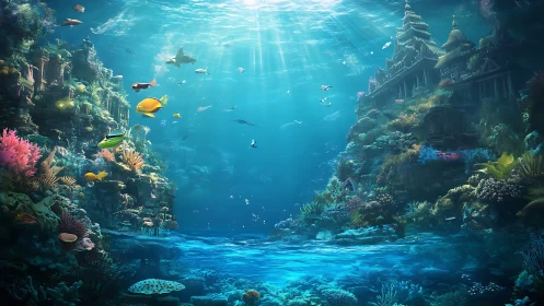 Sunlit underwater kingdom alive with coral and curious fish.