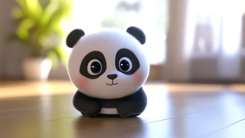 Round-eyed panda balloon sits soaking up morning sunshine