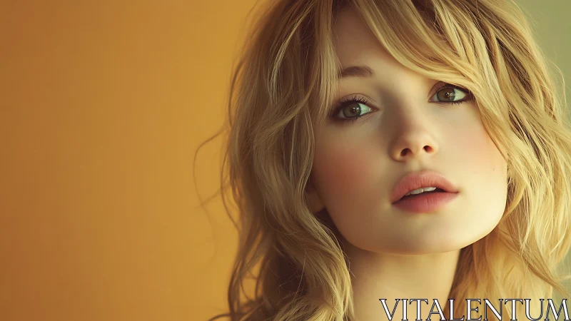 Soft portrait of blonde woman against warm gradient background