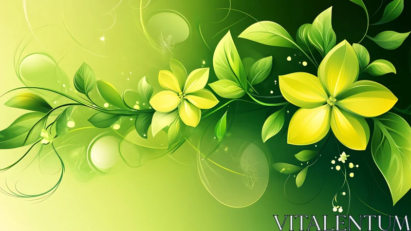Yellow Flowers Bloom in Green Garden Gradient Design.