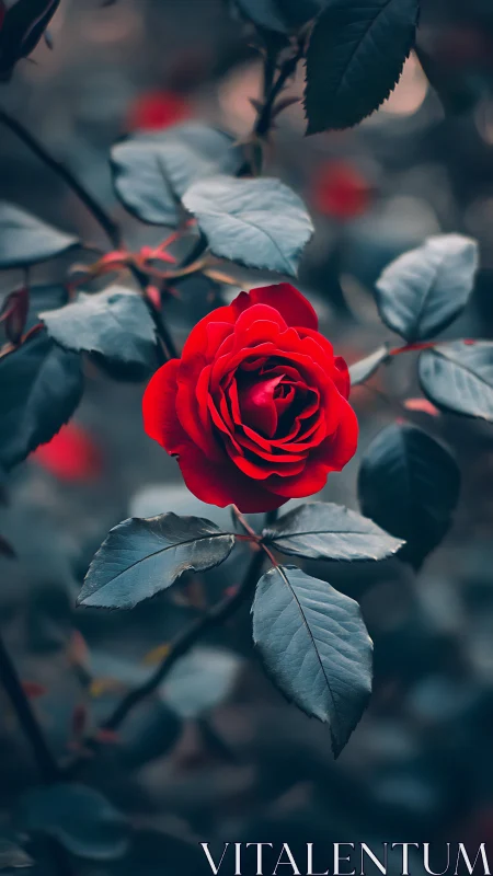 Vibrant Red Rose Blooms Among Softly Blurred Foliage.