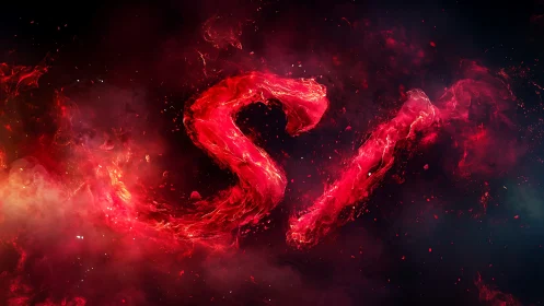 Fiery red energy glyphs twisting through cosmic dark.