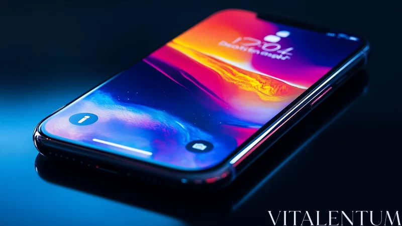 Modern smartphone with gradient display shows notification interface and ambient lighting.