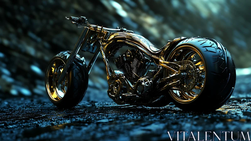 Chromed custom chopper rendered with high-gloss PBR materials