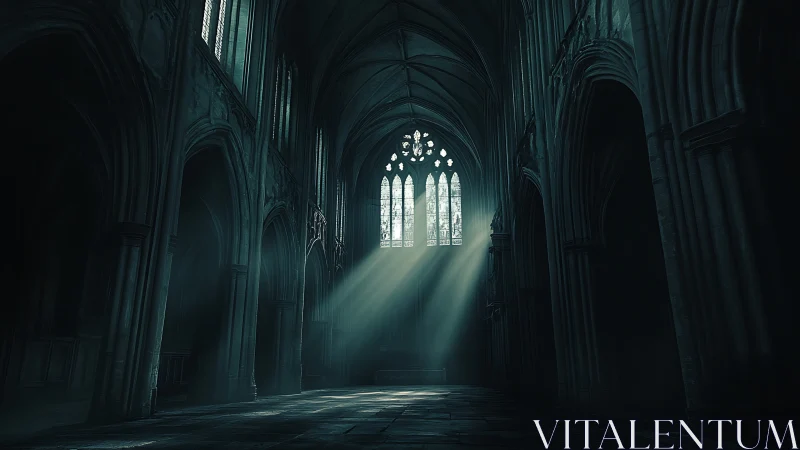 Sunlight penetrates gothic cathedral nave through tall windows