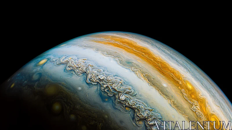 Jupiter&rsquo;s stormy crest unfurls like molten marbled silk
