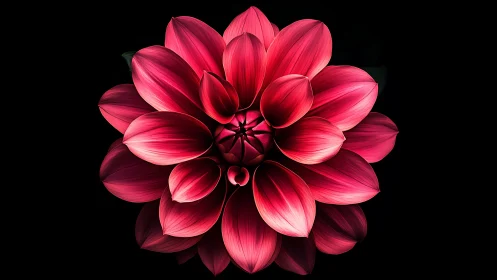 Red Dahlia Bloom Against Black Background.