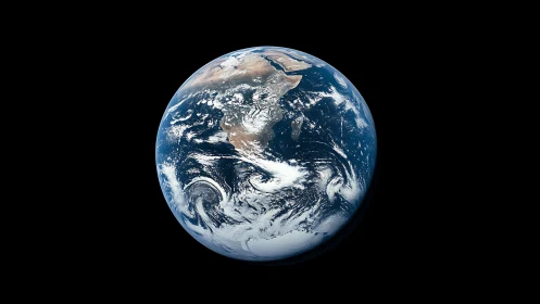 Lonely blue planet pirouetting on velvet cosmic stage.