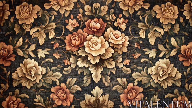 Vintage floral tapestry pattern with baroque rose bouquet centerpiece