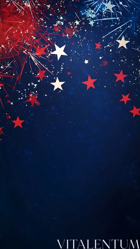 Star-spangled fireworks drift across a deep midnight sky.