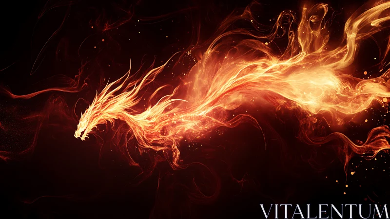 Fiery dragon-shaped flame form on dark background surface.