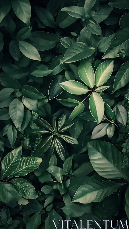 Dense foliage canopy with varied leaf morphology and tonal contrast