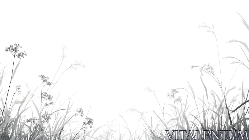 Monochrome meadow grasses form a minimal atmospheric border