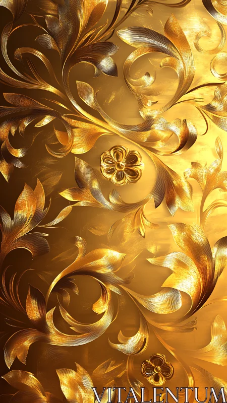 Gold floral relief pattern forms swirling textured ornament