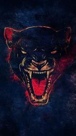 Stylized panther head graphic displays open roaring jaw