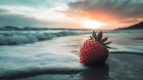 Strawberry Castaway at Foamlit Shoreline Sunset Glow.