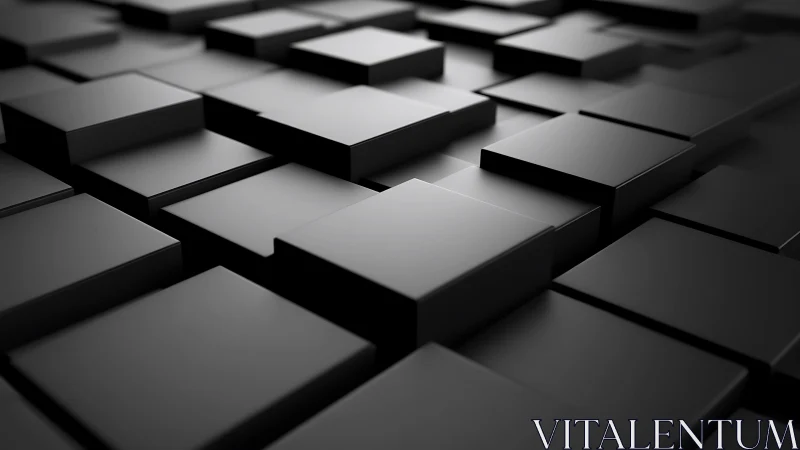 Matte black geometric cubes in staggered 3D grid field.