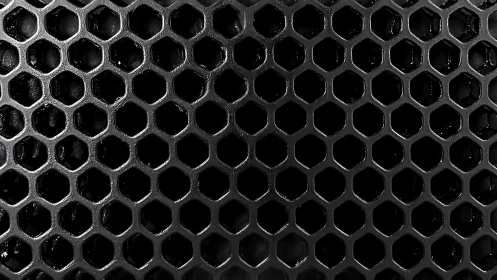 Hexagonal acoustic grille with high-contrast metallic tessellation.
