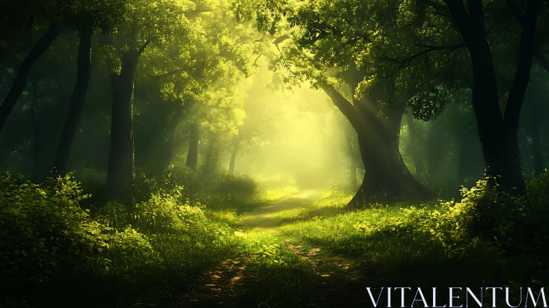 Luminous Forest Cathedral: Where Emerald Canopies Frame Golden Pathways.