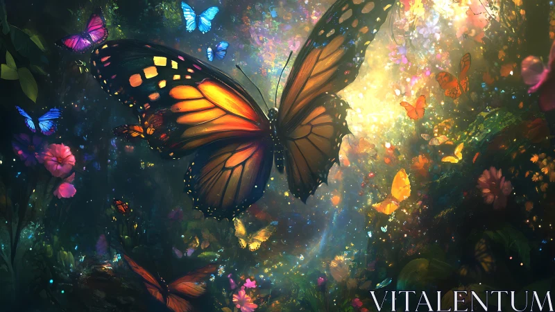 Luminescent butterfly ballet in a spellbound forest glow.