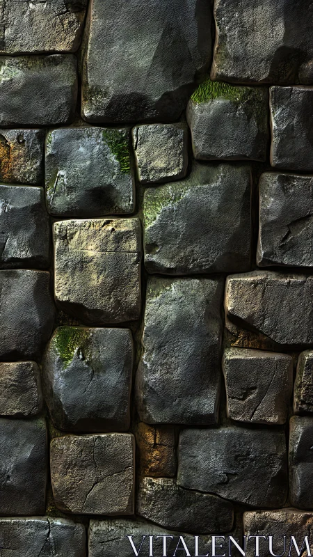Textured stone block wall in vertical digital painting style.