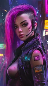 Cyberpunk rebel with neon hair and sleek augmentations.