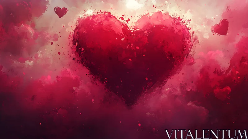 Luminous heart floating in vibrant pink clouds