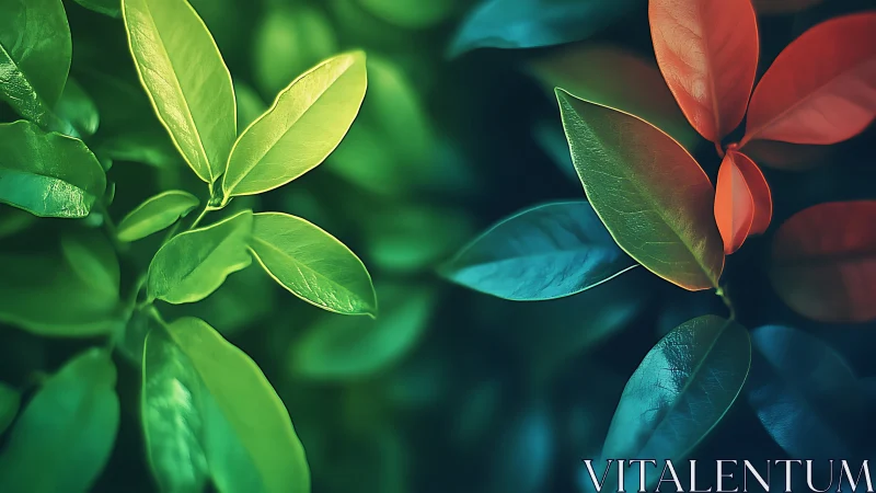 Chromatic leaf duet in neon forest hush.