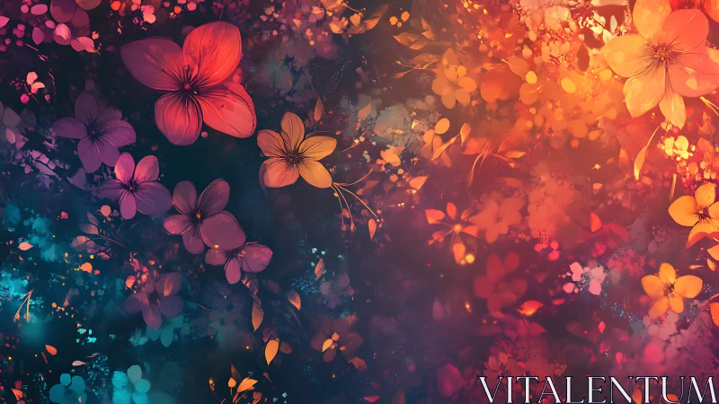 Chromatic Floral Gradient: Digital Rendering of Flowers Across Spectrum.