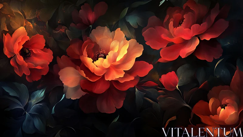 Radiant Red Peonies Glowing in Warm Light