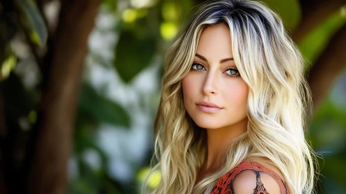 Softly lit blonde portrait captures calm beauty outdoors
