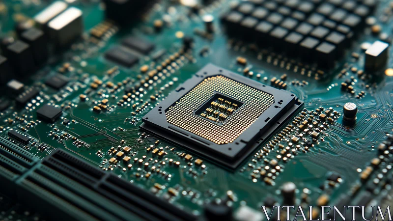 Intricate CPU socket rests at the heart of a vibrant motherboard