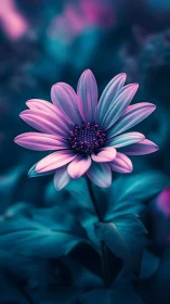 Pink Daisy with Dual-Tone Petals Against Teal Gradient.