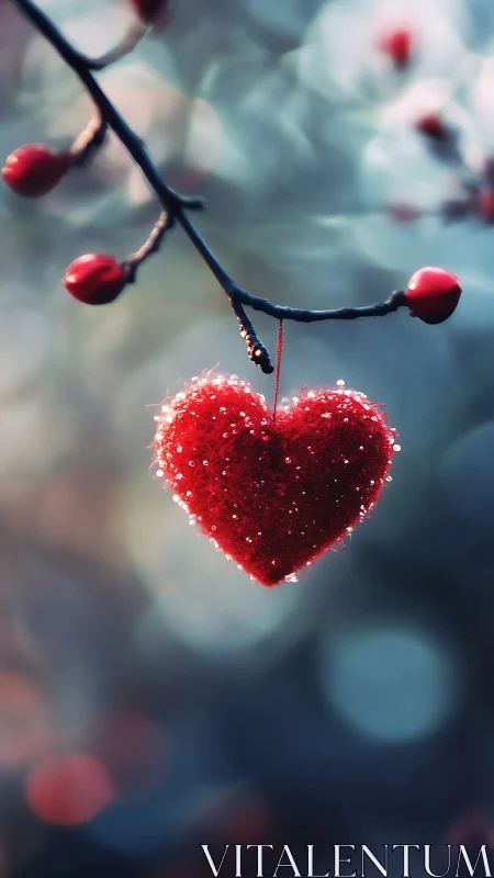 Frost-Covered Heart Berry Hanging from Branch
