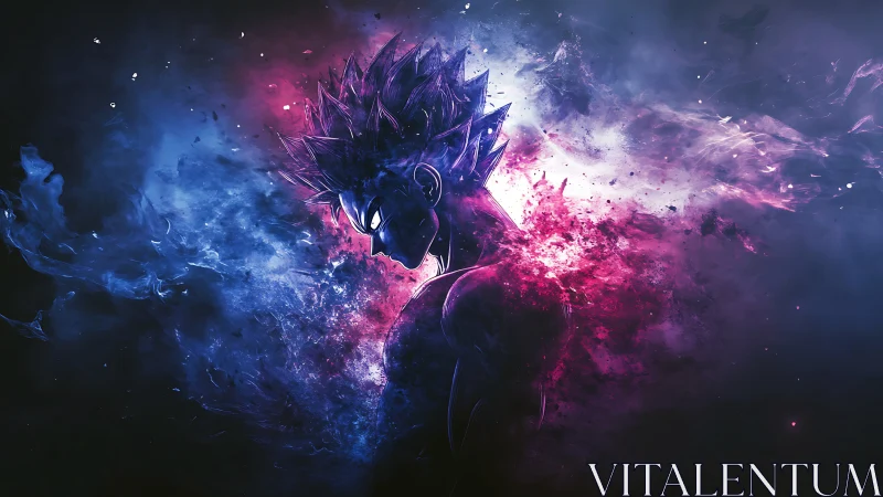 Energetic anime warrior in nebulous magenta and cyan aura