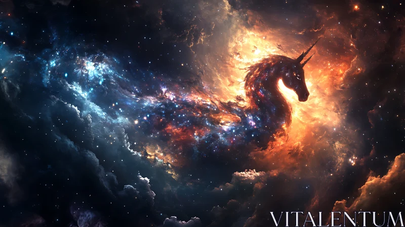 Cosmic nebula shaped as a unicorn head in deep space.