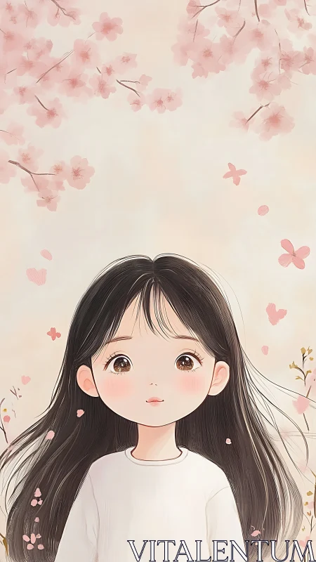 Soft pastel girl under drifting cherry blossoms. Period.