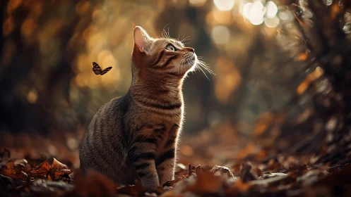 Curious Kitten Gazes at Nature's Wonders.