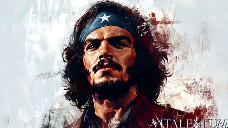 Storm-eyed rebel in blue bandana against bright painted haze.