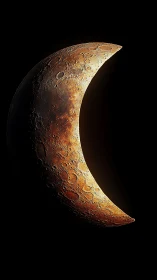 Crescent lunar surface rendering with warm cratered textures.