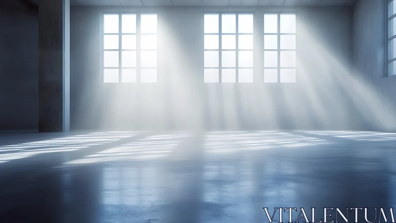 Sunlit empty interior shows strong volumetric window light