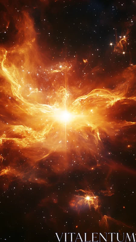 Radiant golden nebula unfolds around a bright newborn star