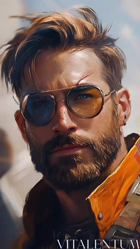 Rugged sky-road wanderer in mirrored amber shades.