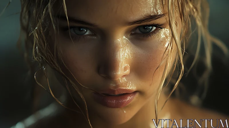 Glistening gaze of a stormlit woman in raw close-up focus.