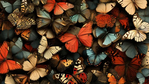 Layered butterflies in warm earthy hues suggest quiet motion
